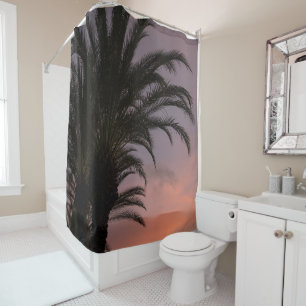 Rideaux De Douche Palmier du coucher de soleil des Caraïbes rose vio
