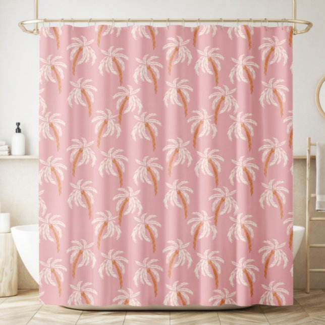 Rideaux De Douche Palmier rose Boho Côtier tropical (Créateur téléchargé)