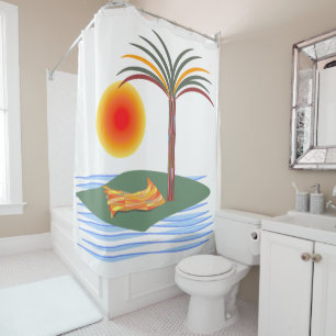 Rideaux De Douche Palmier tropical lumineux, Sun et vagues