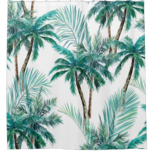 Rideaux De Douche Palmier tropical : Motif de la jungle aquarelle.
