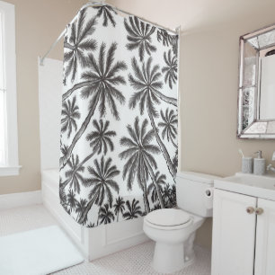 Rideaux De Douche Palmier Tropical Motif Noir et Blanc