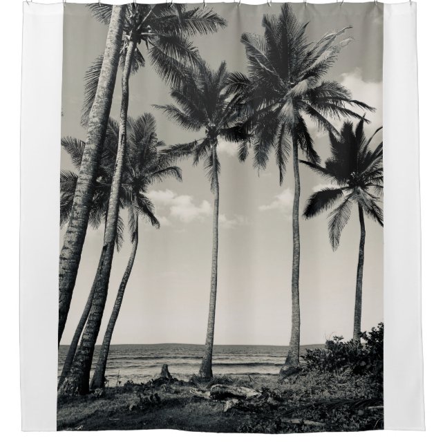 RIDEAUX DE DOUCHE PALMIER TROPICAL SUR LA PLAGE (Devant)
