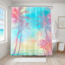 Palmier Tropicaux Pastel Doux Turquoise Rose Côtie