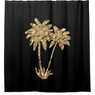 Rideaux De Douche Palmiers métalliques d'or sur le noir