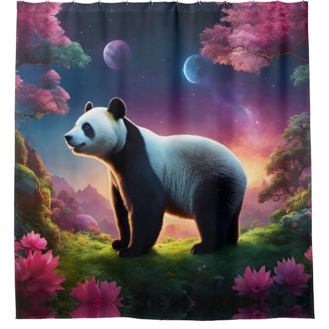 Rideaux De Douche Panda dans un jardin d'Imaginaires (Devant)