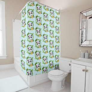 Rideaux De Douche Panda graphique Fleurs tropicales Bambou Wreath