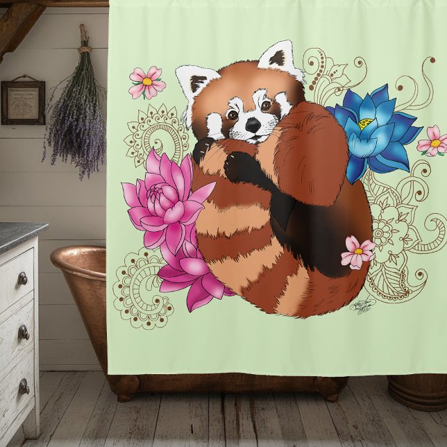 Rideaux De Douche Panda Rouge Lotus Fleurs Henné (Créateur téléchargé)