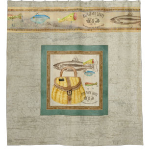 Rideaux De Douche Panier de pêche vintage de poissons de décor de