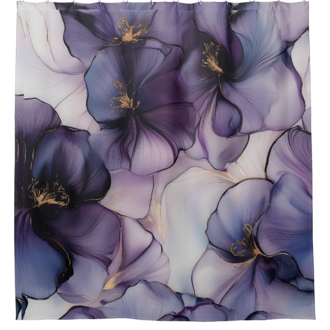Rideaux De Douche Pansies violettes Aquarelle Violet Floral (Devant)