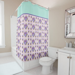 Rideaux De Douche Pansy Flower Aqua Stripe art floral Girls Femme S