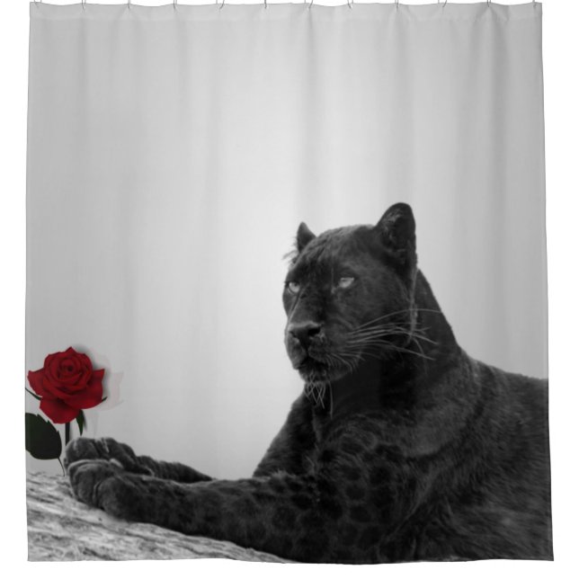Rideaux De Douche Panther et Rose rouge (Devant)