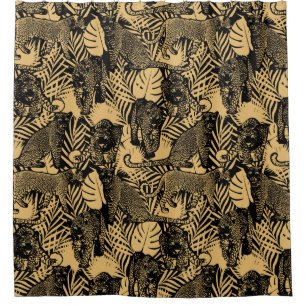 Rideaux De Douche Panthère exotique / Leopard noir et or