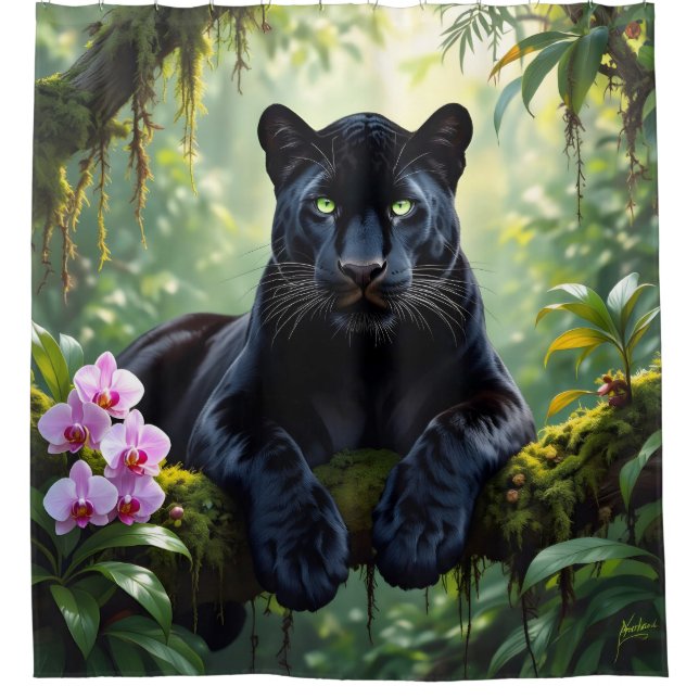 Rideaux De Douche Panthère noire dans la jungle (Devant)