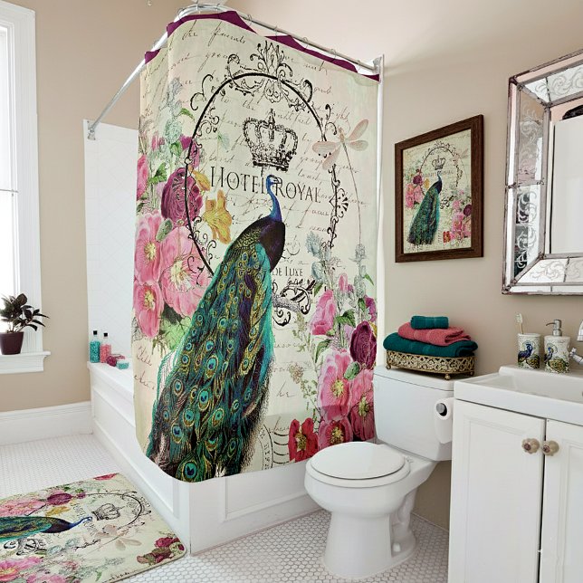 Rideaux De Douche Paon et fleurs printanières (Créateur téléchargé)