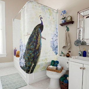 Rideaux De Douche Paon et hortensia