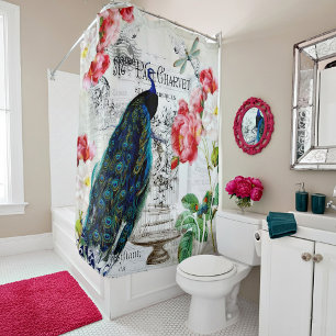 Rideaux De Douche Paon et roses