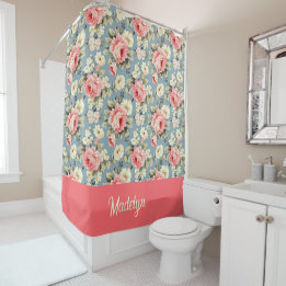 Rideaux De Douche Papier Peint Floral Monogramme de Campagne Françai