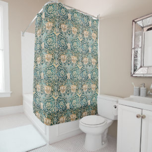 Rideaux De Douche Papier peint floral Morris Teal Blue Honeysuckle