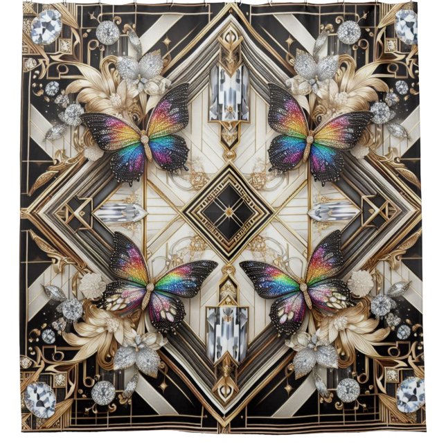 Rideaux De Douche Papillon arc-en-ciel Art Déco moderne (Devant)