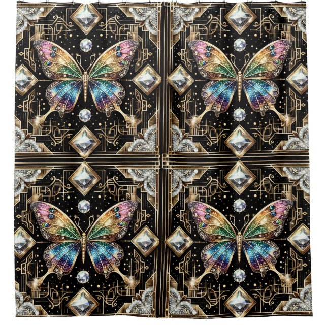 Rideaux De Douche Papillon arc-en-ciel Art Déco moderne (Devant)