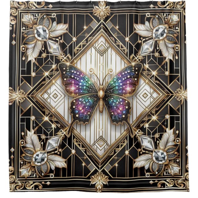 Rideaux De Douche Papillon arc-en-ciel Art Déco moderne (Devant)