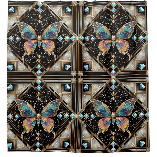 Rideaux De Douche Papillon arc-en-ciel Art Déco moderne (Devant)
