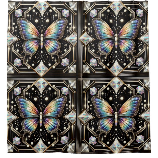 Rideaux De Douche Papillon arc-en-ciel Art Déco moderne (Devant)