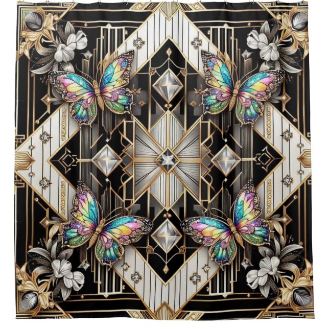 Rideaux De Douche Papillon Arc-en-ciel Art Déco Moderne (Devant)