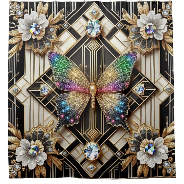 Rideaux De Douche Papillon arc-en-ciel Art Déco moderne (Devant)