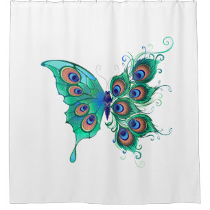 Rideaux De Douche Papillon aux plumes de paon vert