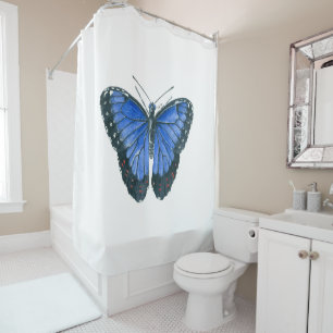 Rideaux De Douche Papillon bleu Morpho aquarelle peinture