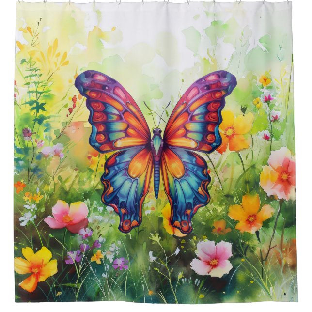Rideaux De Douche Papillon Bleu Orange ailes (Devant)