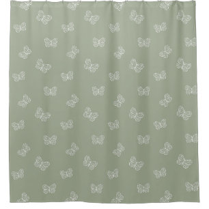 Rideaux De Douche Papillon Bohème Motif Vert Sauge Moderne Neutre