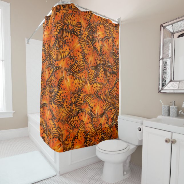 Rideaux De Douche Papillon brun orange passion (En situation)