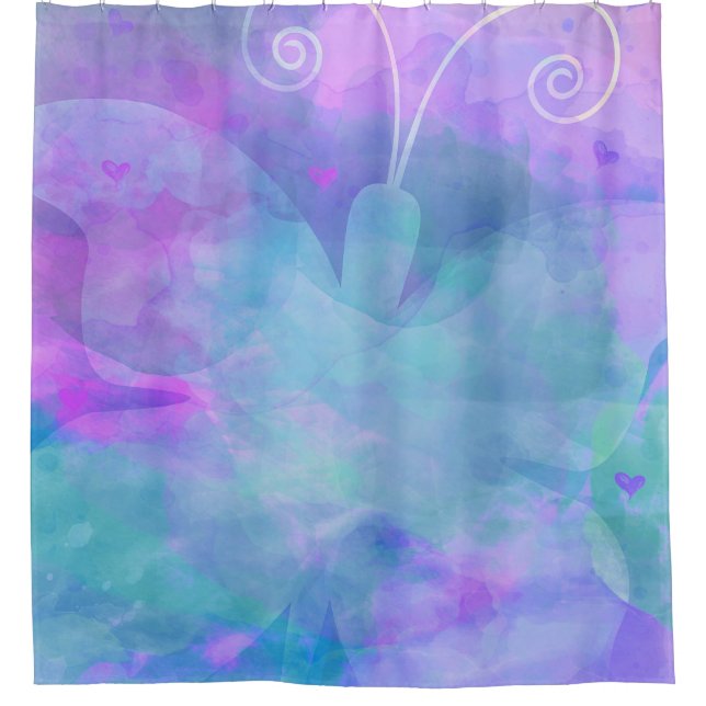 Rideaux De Douche Papillon d'Art à l'Aquarelle Pastel Turquoise Viol (Devant)