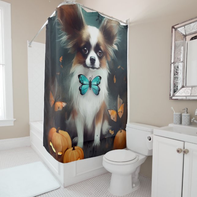 Rideaux De Douche Papillon d'Halloween avec citrouilles effrayant  (En situation)
