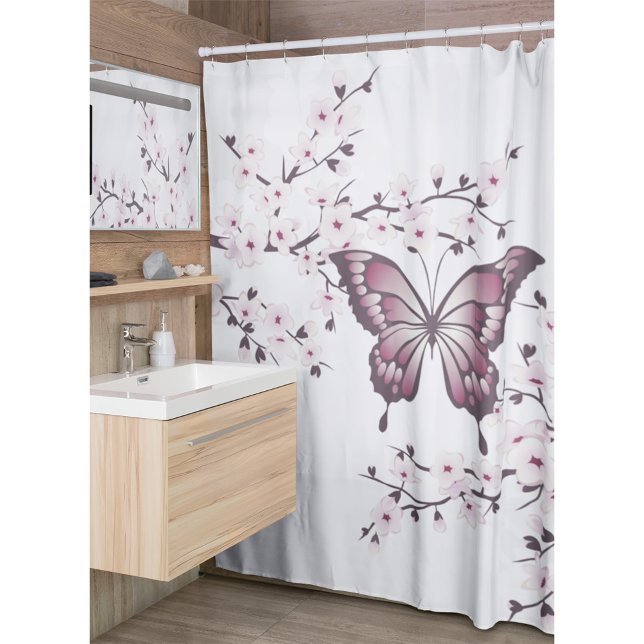 Rideaux De Douche Papillon Et Fleur De Cerise Mauve (Créateur téléchargé)
