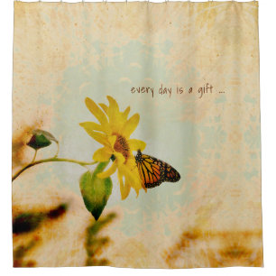 Rideaux De Douche Papillon monarque sur le Grunge subtil Fleur Jaune