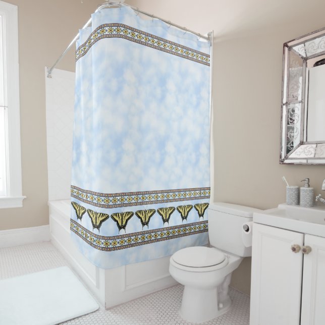 Rideaux De Douche Papillon Southwest Yellow Swallowtail Blue Sky (En situation)