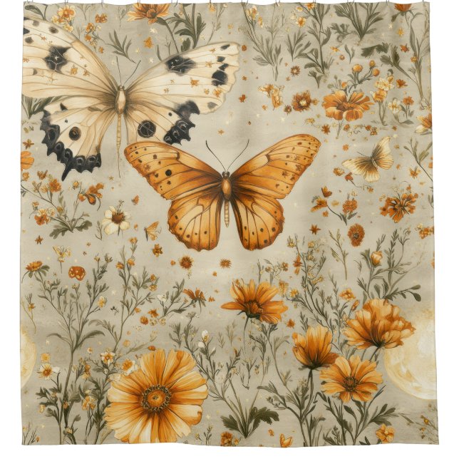 Rideaux De Douche Papillon Vintage Fleur Sauvage (9) (Devant)