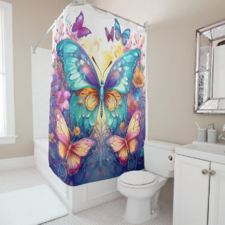 Rideaux De Douche Papillons à l'aquarelle