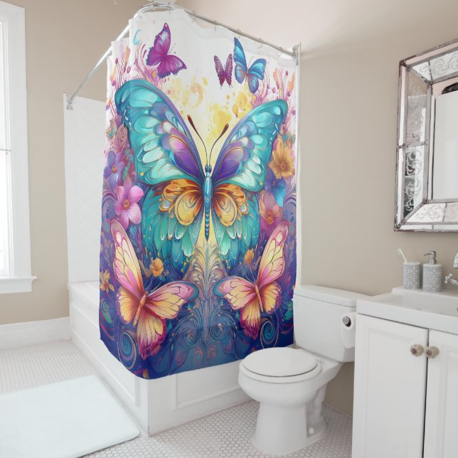 Rideaux De Douche Papillons à l'aquarelle (En situation)