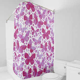 Rideaux De Douche Papillons Aquarelle Magenta Rose