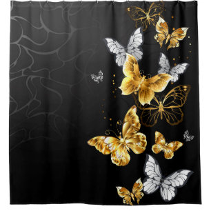 Rideaux De Douche Papillons blancs et dorés