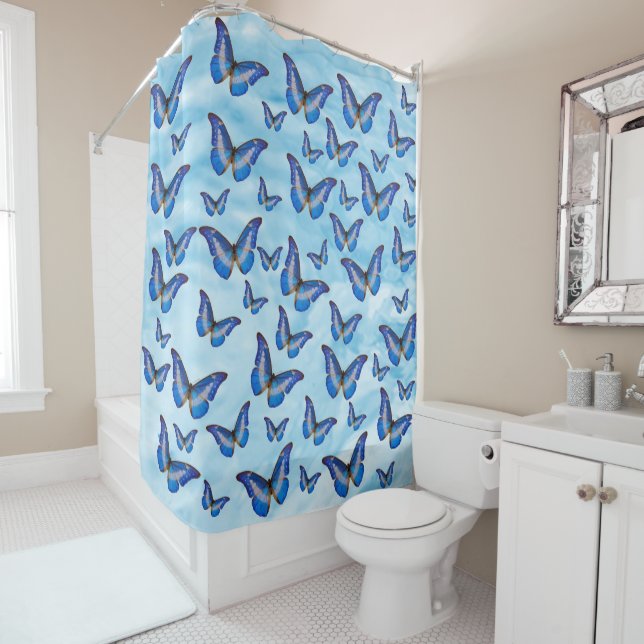 Rideaux De Douche Papillons bleus (En situation)
