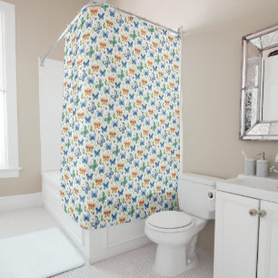 Rideaux De Douche Papillons et fleurs verts jaunes bleus