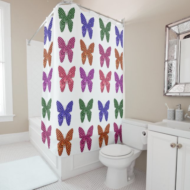 Rideaux De Douche Papillons Polka Dot (En situation)