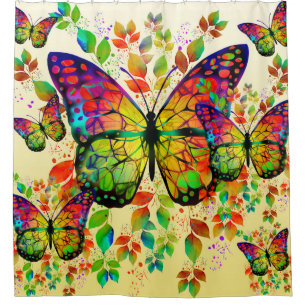 RIDEAUX DE DOUCHE PAPILLONS PRINTANIERS NATURE COLORÉE