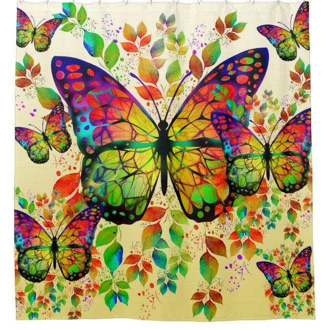 RIDEAUX DE DOUCHE PAPILLONS PRINTANIERS NATURE COLORÉE (Devant)