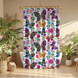 Rideaux De Douche Papillons rétro colorés Motif sans couture